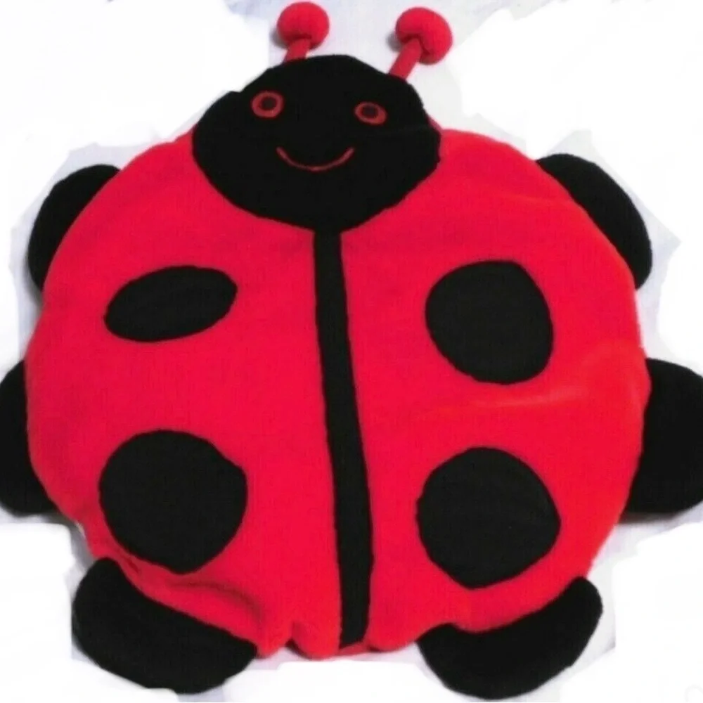 Lady Bug Round Bright Red Black Fuzzy Pillow Cover